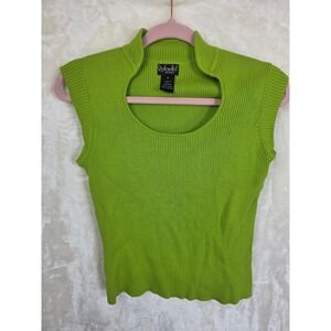 Rafaella Petites Lime Green Ribbed Knit Cutout Mock Neck Sleeveless Top Small